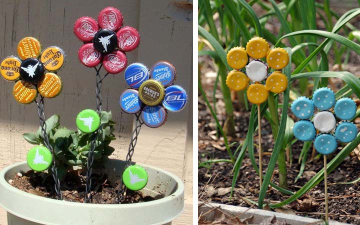 Bottle Caps For A Colourful Garden