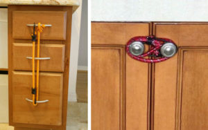 Keep Drawers Closed with Bungee Cords