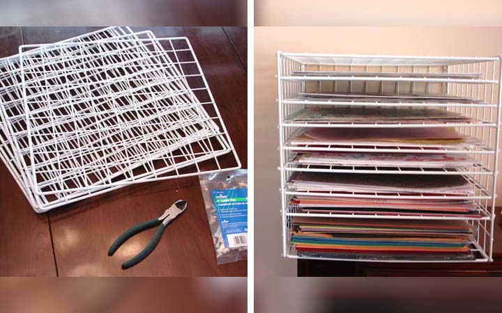 Turn Wire Cube Shelving Into Paper Storage