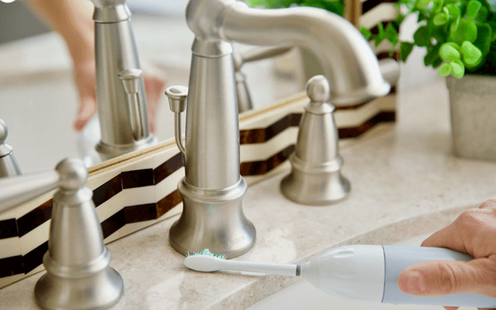 Bathroom Faucet cleaning hacks  filtering system  vinegar  garbage disposal  hair dryer  hair products  toothbrush